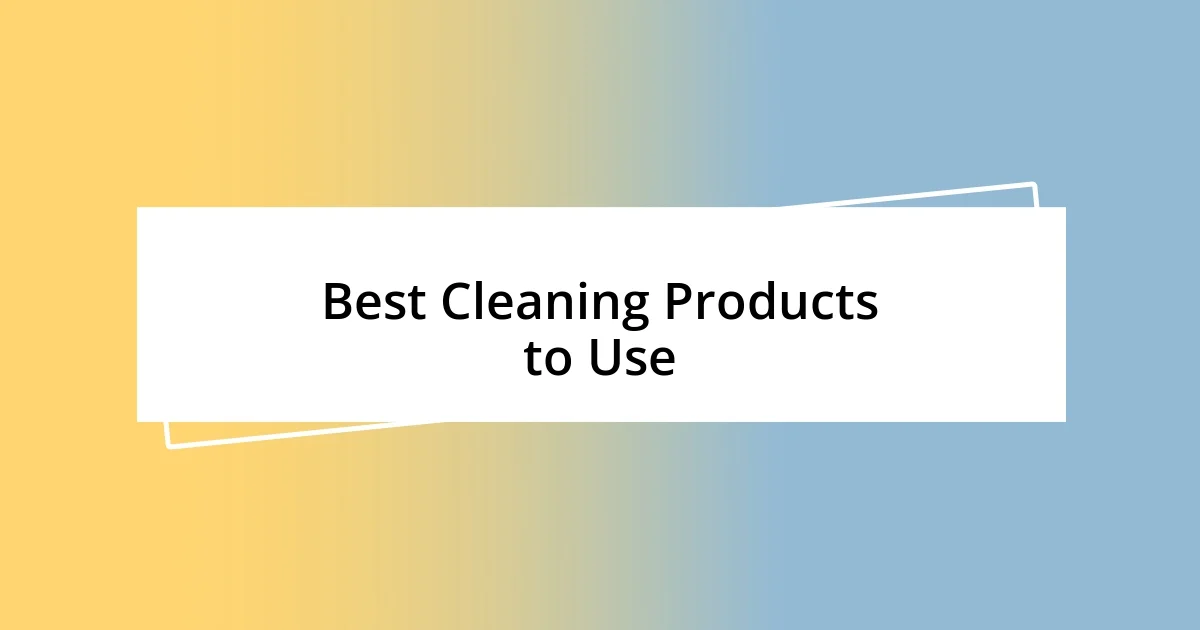 Best Cleaning Products to Use